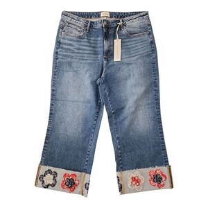 Driftwood Jeans Woman's Plus Size 20 Charlee Cuff Wide Leg Embroidered Floral